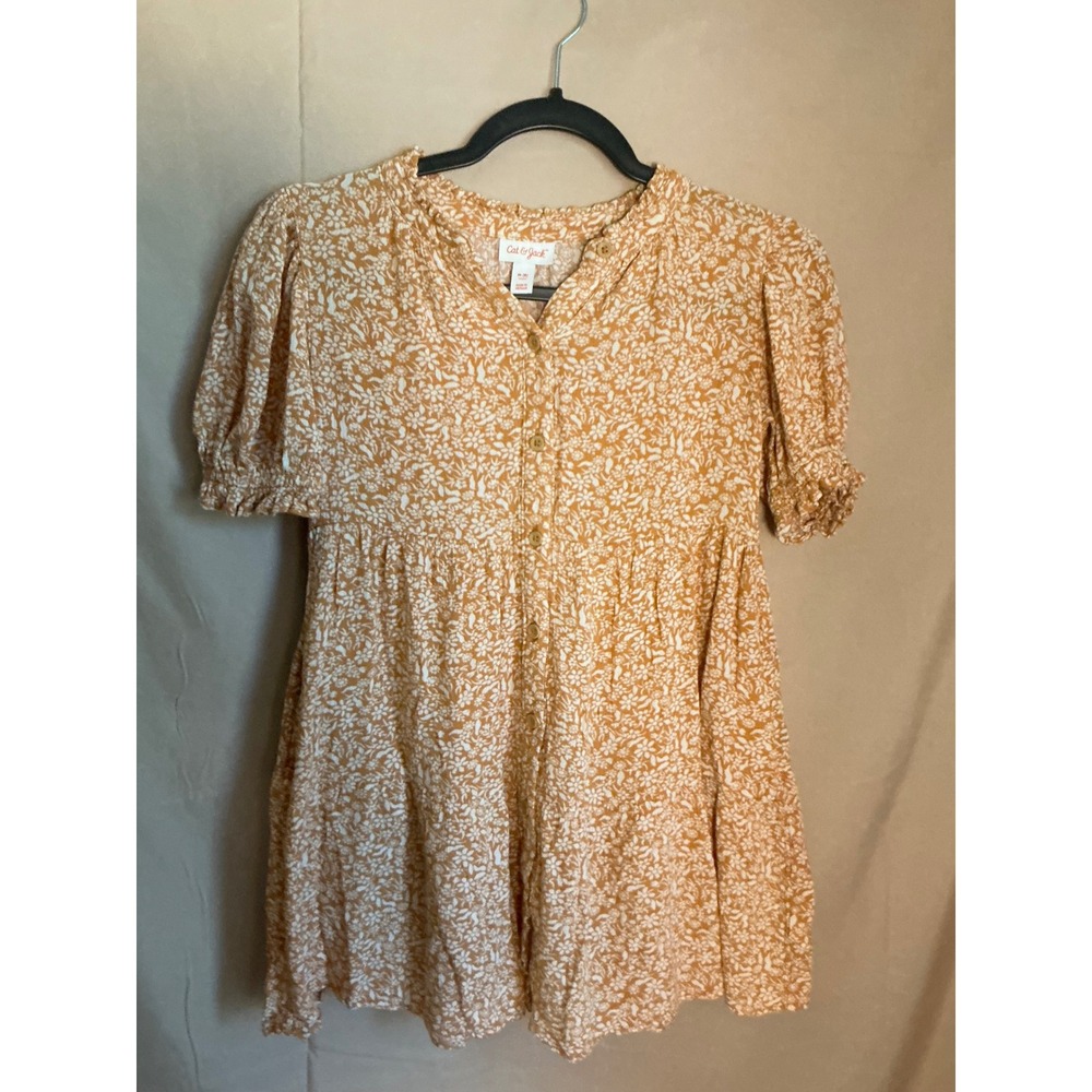 Cat & Jack Floral Babydoll Dress Kids Size M 8 Yellow Excellent Tiered Rayon